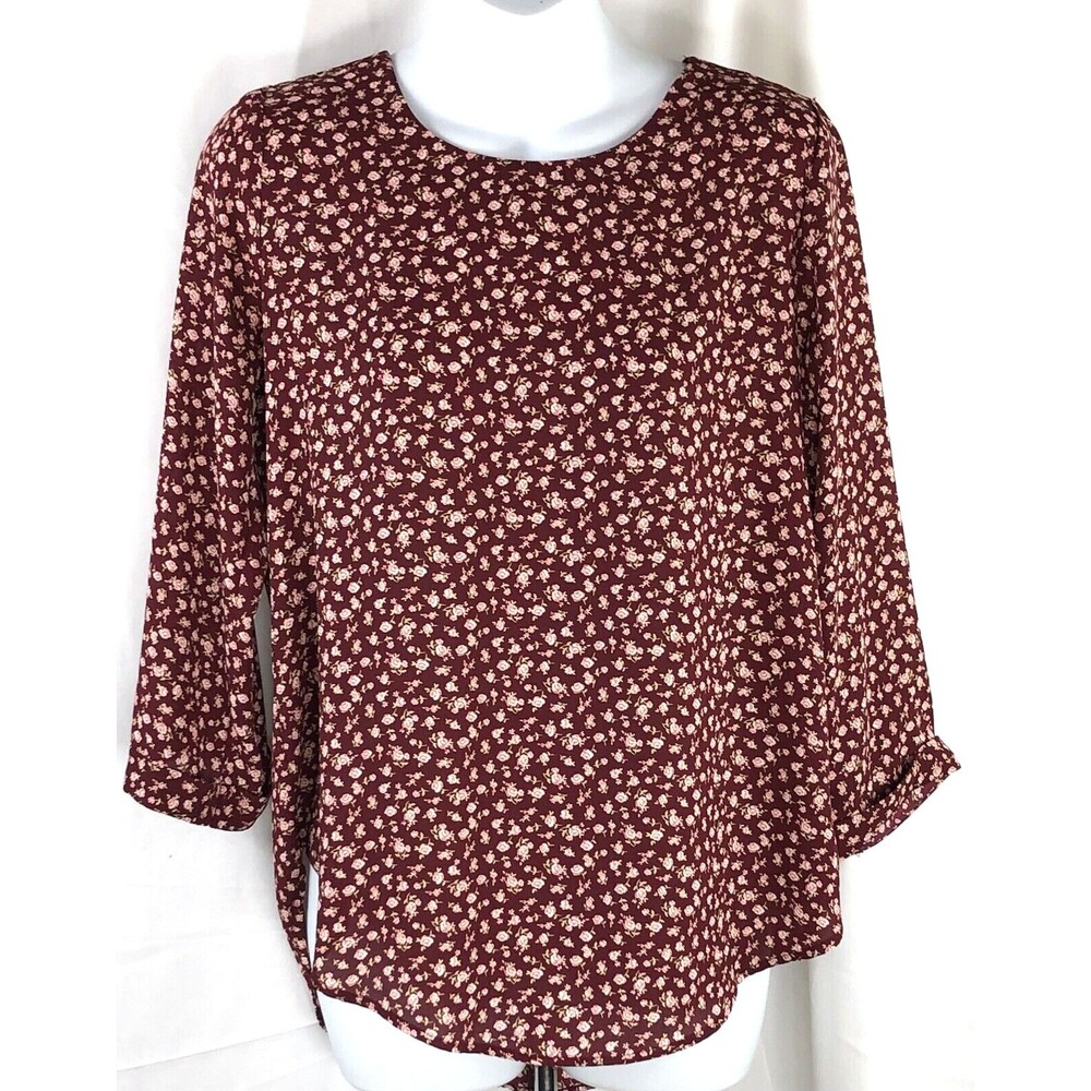 Vintage Forever 21 Top M Brown Rose Floral 1/2 Sleeve Cottage Boho Romantic